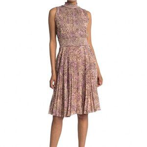 Nanette Lepore Pink Leopard Print Pleated Sleeveless Dress | Size 4
